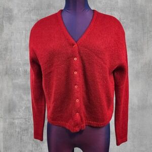 Vintage Y2K Express Tricot Red Mohair Blend Cardigan Sweater Made In Italy Large